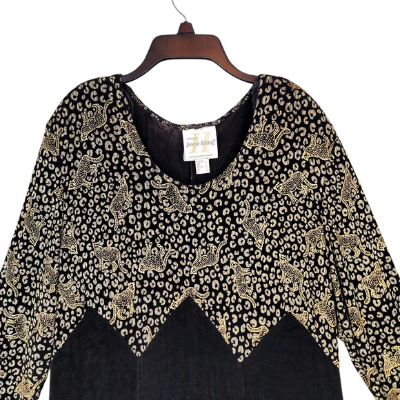 Vtg Joseph Ribkoff Maxi Dress 14 Womens Metallic Gold Cheetahs‎ Leopards Black - Picture 9 of 12